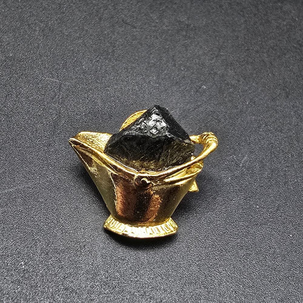 Anthracite Coal Bucket Brooch Gold Tone Vintage Jewelry